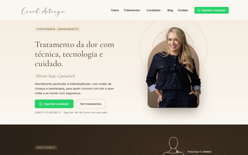 Página inicial do site de Dra. Carol Artiaga